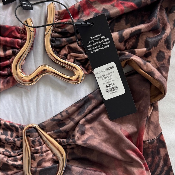 Leopard/ floral Print Strapless Jumpsuit - Picture 3 of 3